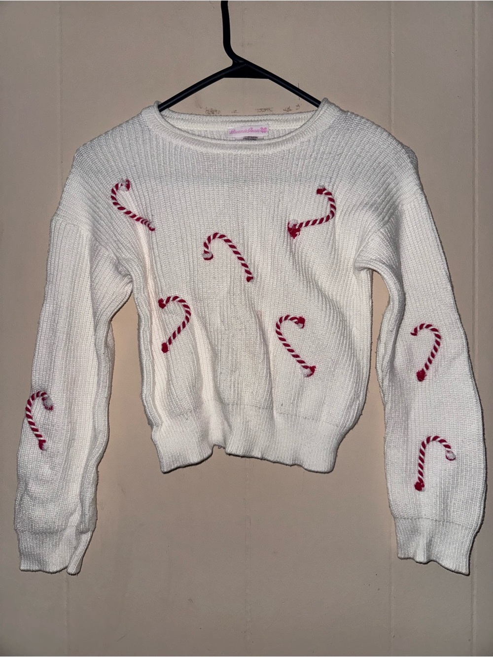 White Candy Cane Knit Sweater -kids